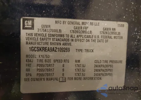 2010 Chevrolet Silverado 1500 Ls z USA, uszkodzony, nr VIN 1GCSKREA9AZ109269